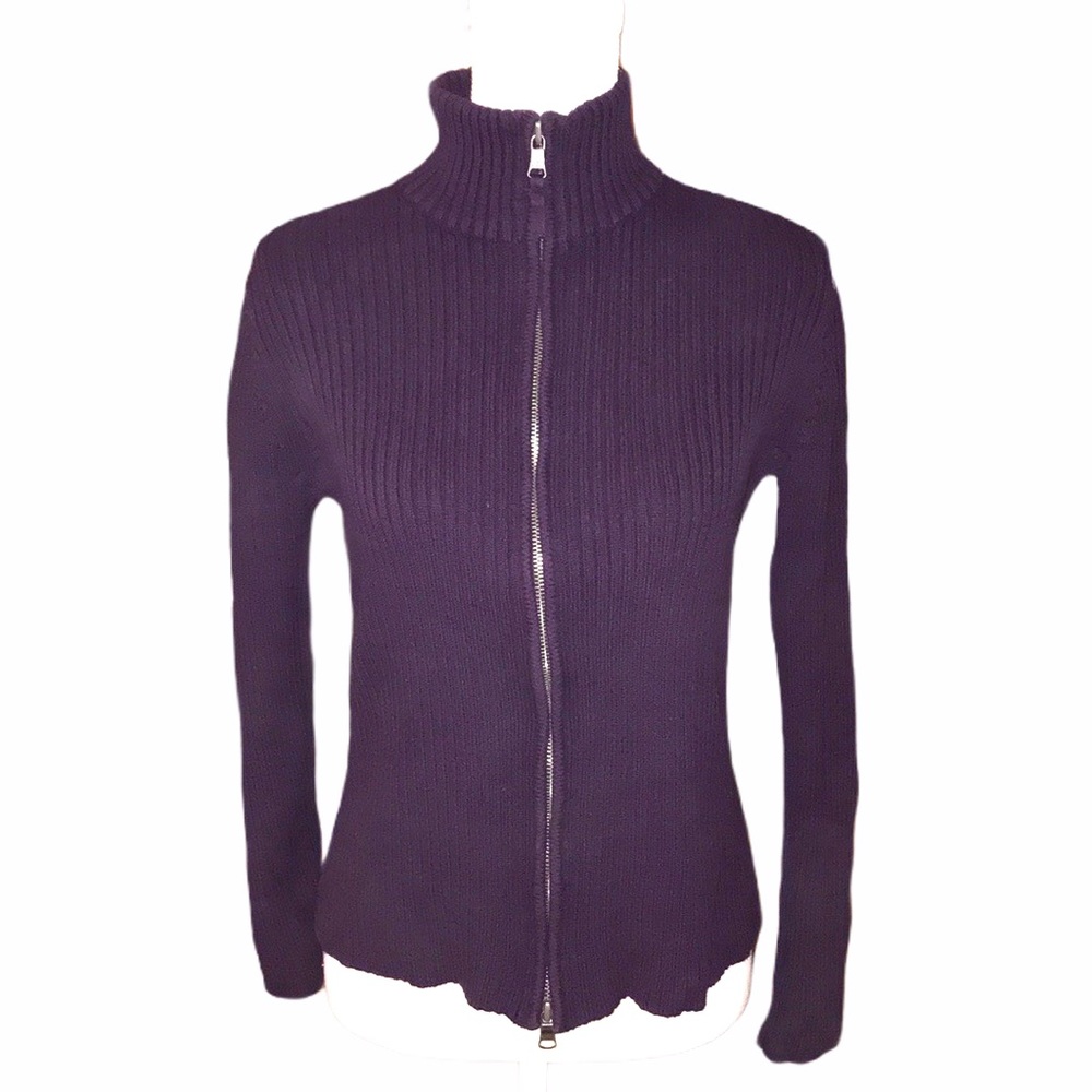 Lauren Ralph Lauren purple zipup ribbed turtleneck - Picture 1 of 7